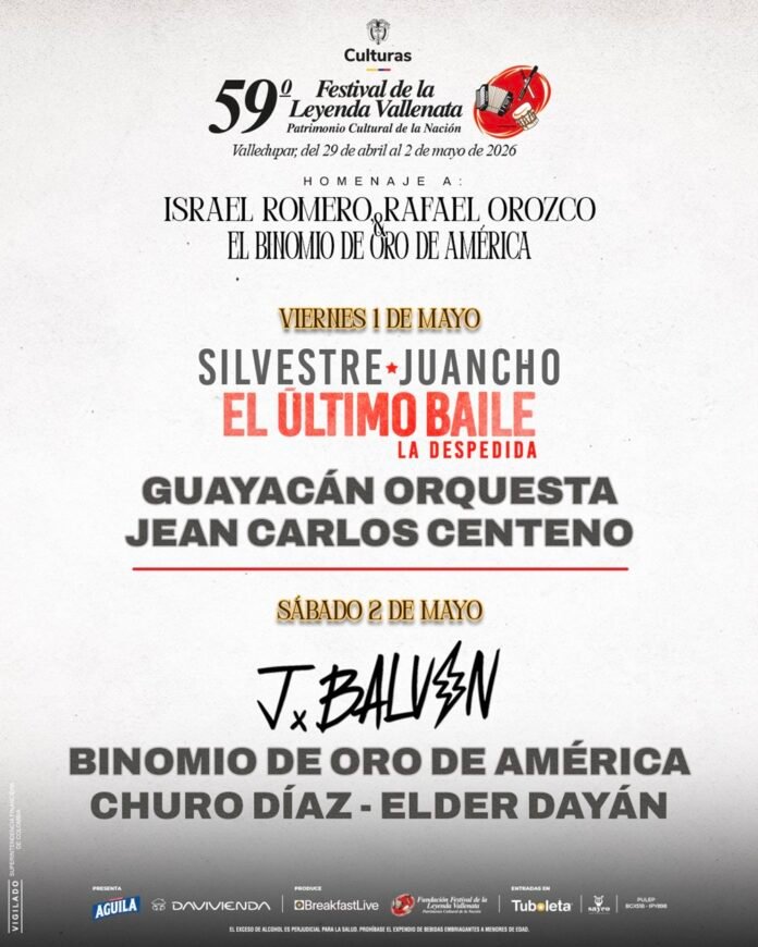 Programación Musical Festival de la Leyenda Vallenata 2026: Binomio de Oro, Silvestre y J Balvin