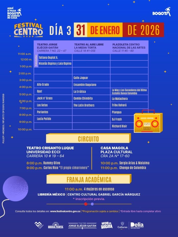 Festival Centro 2026: Programación y artistas del Día 3